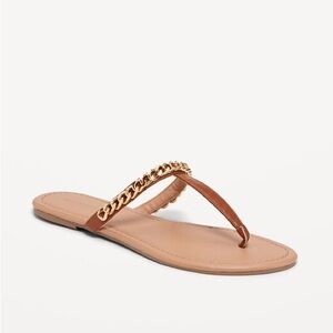 Brown Faux Leather Gold Chain-Embellished Sandals Women’s Size 9